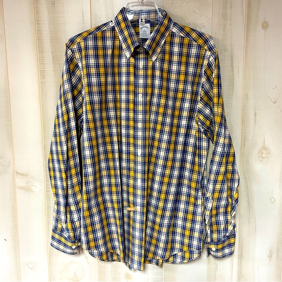 Brooks Brothers Other - Brooks Brothers Blue Yellow White Plaid Cotton Classic Men’s Button Shirt Sz L